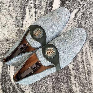 Roberto Cavalli Emerald Green and Turquoise Loafer Slide Vacation Italian